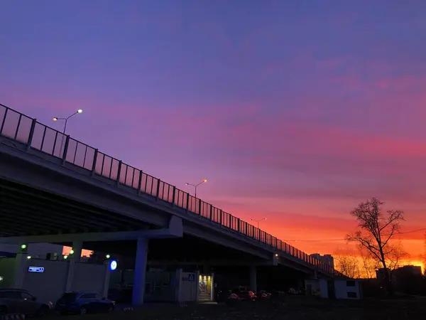Purpurgelber Sonnenuntergang Der Stadt Sommer — Stockfoto