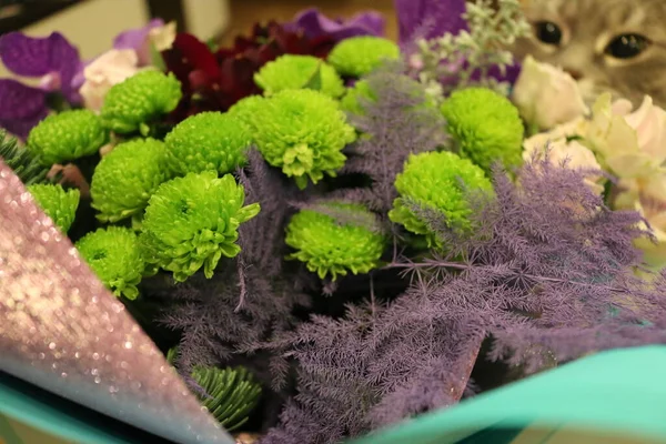 Bukett Med Blommor Violer Och Rosor — Stockfoto