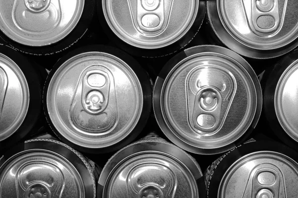 Aluminum can lids. Black and white photo, the view from the top