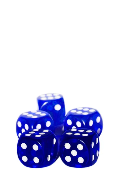 Μπλε Ζάρια Καζίνο Τους Αριθμούς Έξι Λευκό Φόντο — Φωτογραφία Αρχείου