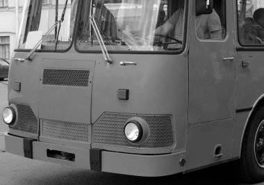 The front of the city bus of the 60s
