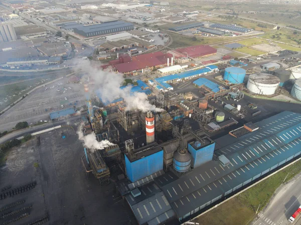 Aerial view of smoke seen coming from factory
