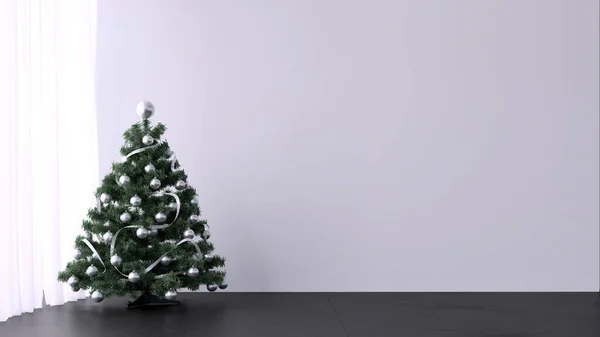 Albero Natale Decorato Bianco Vuoto Interno Illustrazione — Foto Stock