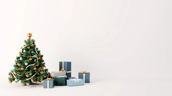 Arbre Noël Décoré Présente Dans Une Pièce Blanche Vide Concept Photo De Stock