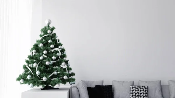 Arbre Noël Décoré Dans Salon Blanc Concept Fond Illustration Photos De Stock Libres De Droits