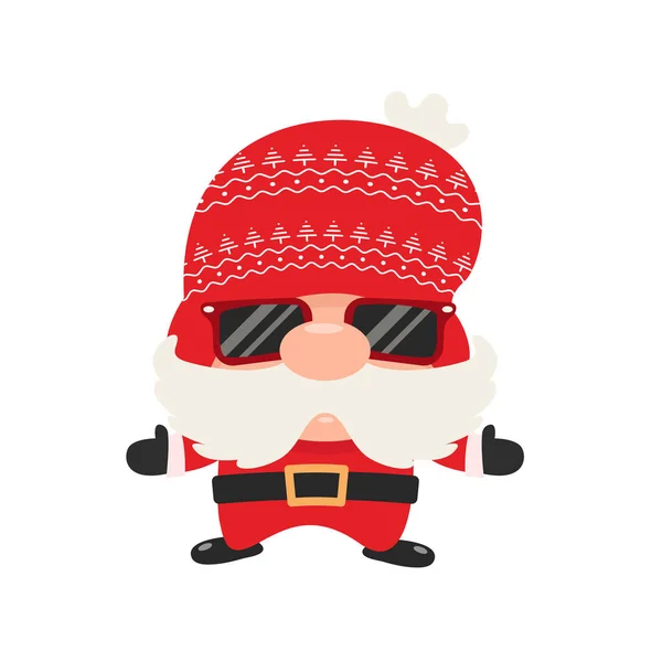 Los Gnomos Enanos Usan Vestidos Rojos Sombreros Celebrando Navidad Invierno — Vector de stock