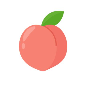 Üzerinde yeşil yapraklar olan pembe şeftali vektörü beyaz arka planda izole edilmiş sağlıklı meyve kavramı.