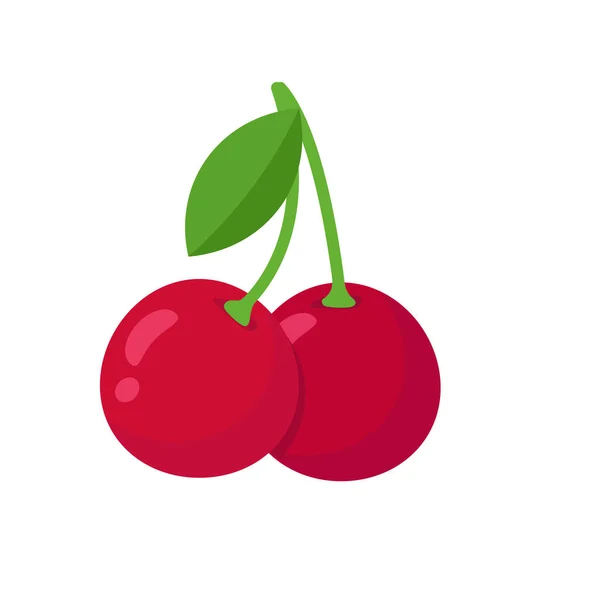 Vektor Ovoce Dvě Červené Třešně Izolované Bílém Pozadí Zdravé Nápady — Stockový vektor