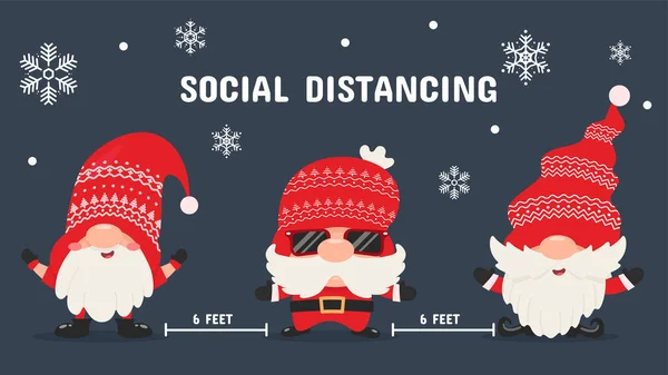 Trois Beaux Gnomes Noël Sont Socialement Espacés Idées Protection Contre — Image vectorielle
