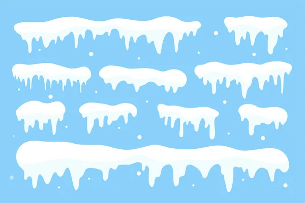 Snow Cap Gyűjtemény Fehér Esik Téli Karácsonyi Szezonban Elszigetelt Háttérben — Stock Vector