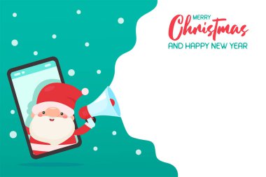 Cep telefonundaki Noel Baba megafon Noel tanıtımı fikirleriyle reklam bağırıyor.
