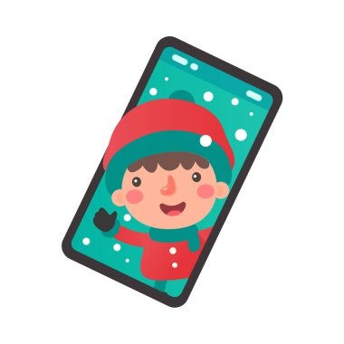 Çizgi film çocukları Noel günü cep telefonlarının ekranından kışlık giysiler giyerek çıkıyorlar.