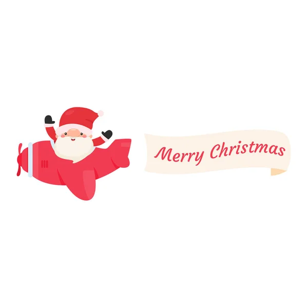 Cartoon Santa Conduce Avión Para Enviar Regalos Los Niños Navidad — Vector de stock