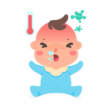 Çizgi film bebeğinin virüsten grip olması sıcak burun akıntısı ve öksürük hissetmesini sağlar.