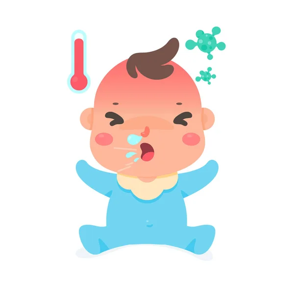 Bebê Dos Desenhos Animados Ter Uma Doença Gripe Vírus Faça —  Vetores de Stock