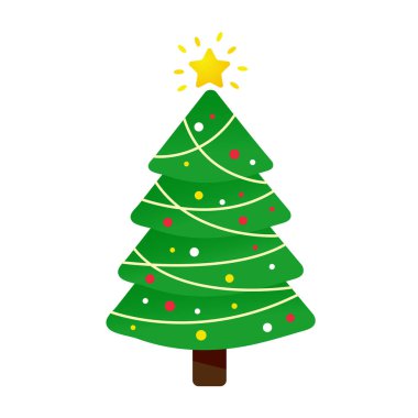 Noel ağacı dizaynı renkli top ve yıldızla süslenmiş..