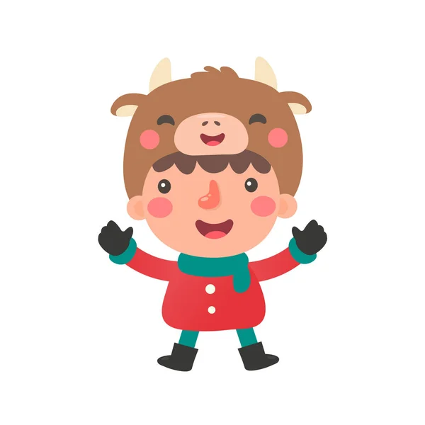 Enfant Dessin Animé Dans Pull Jouant Dans Neige Noël — Image vectorielle