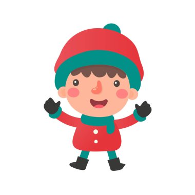 Noel 'de karda oynayan kazaklı bir çizgi film çocuğu.