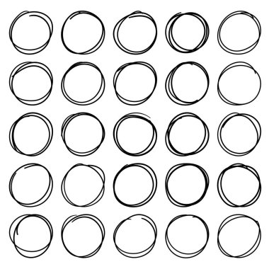 Scribble çemberi çizim satırı çerçeve beyaz arkaplan üzerinde izole.