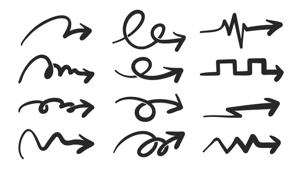 Desenho Linha Desenhada Mão Livre Conjunto Seta Projeto Isolado Fundo —  Vetores de Stock