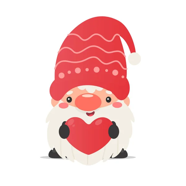 Gnome Portant Chapeau Noël Tenant Une Étiquette Rouge Hiver Enneigé — Image vectorielle