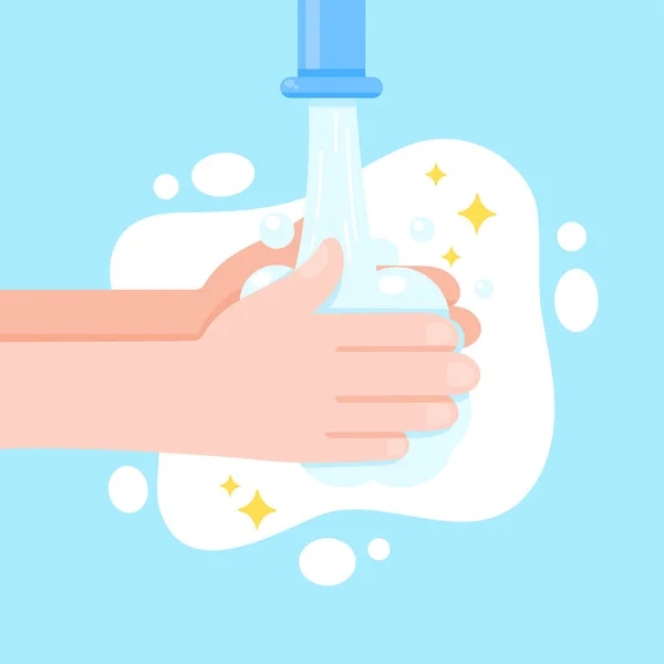 Vector Strips Hand Wassen Met Water Zeep Virussen Doden — Stockvector