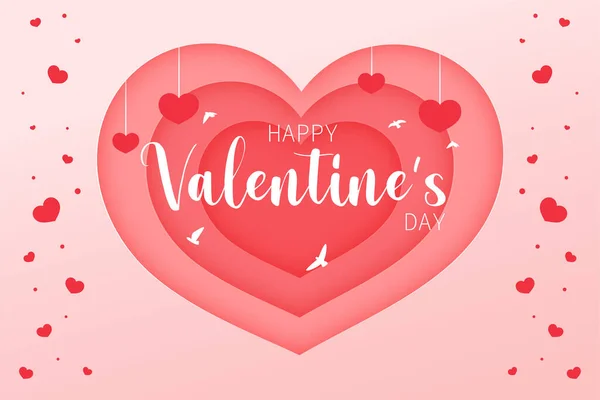 Pink Heart Shaped Layers Paper Cut Happy Valentine Day Messages — Stock Vector