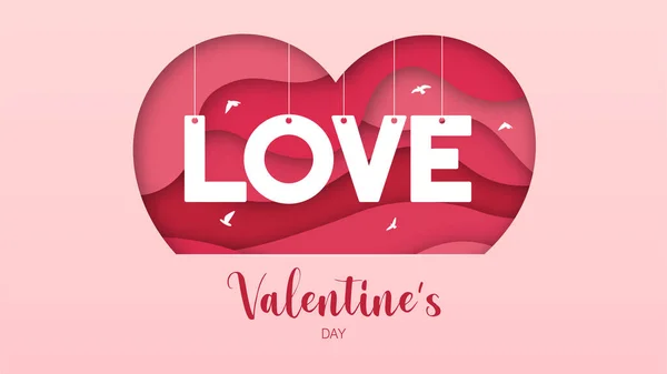 Paper Cut Layers Pink Hearts Love Message Valentine Day Greeting — Stock Vector