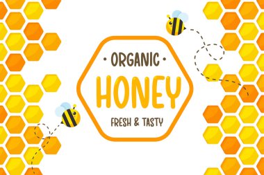 Altıgen altın sarısı bal peteği desenli kağıt arkaplanı arı ve tatlı bal ile keser.