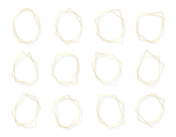 シンプルでエレガントな黄金の幾何学的な多角形のフレームアートのデコスタイル結婚式の招待カードのための — ストックベクタ