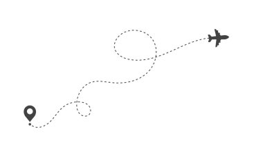 Uçak rotaları. Seyahat vektör simgesi. Başlangıç ve noktalı çizgi izleme noktalarından git.