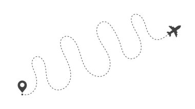 Uçak rotaları. Seyahat vektör simgesi. Başlangıç ve noktalı çizgi izleme noktalarından git.