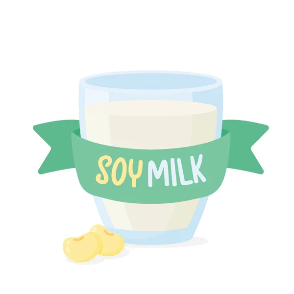 Leche Soja Con Frijoles Soya Vertida Vaso Transparente Para Beber — Vector de stock