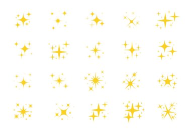 Parlayan yıldızlar. Parlayan sarı bir yıldız ve beyaz arkaplanda parıldayan bir element..