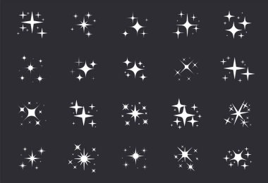 Parlayan yıldızlar. Parlayan bir yıldız ve beyaz arkaplanda parıldayan bir element.