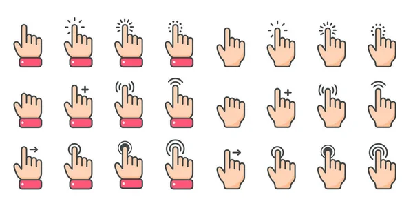 Vector Cartoon Finger Mouse Cursor Various Gestures Mobile Touch Screen — Stock Vector