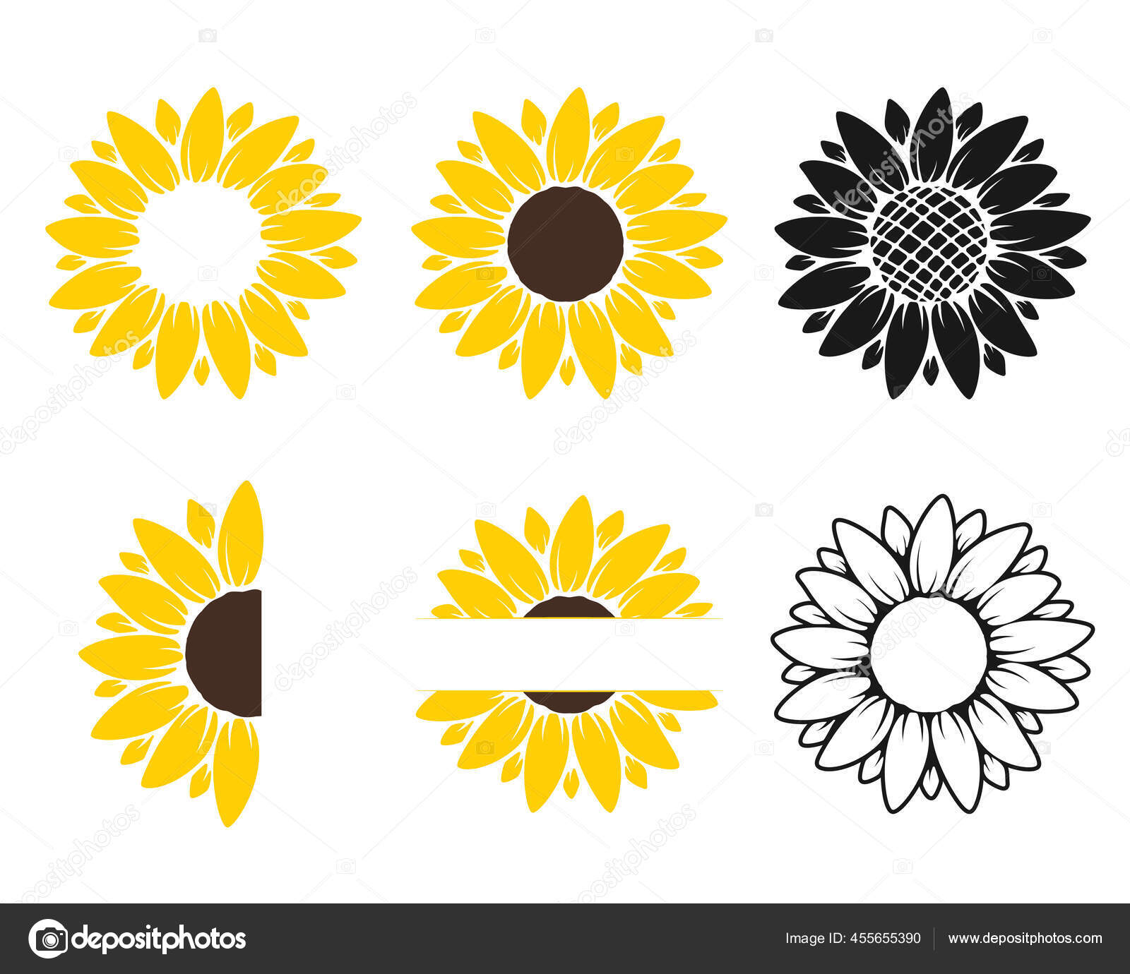 Vector Yellow Sunflower Sunflower Silhouette Text Frame Isolated White