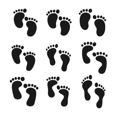 Bebek ayak izleri. Yere basan insan ayakları. Beyaz arkaplanda izole.