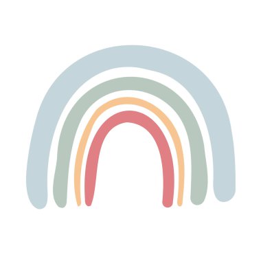 Çocuklar için el çizimi pastel renkli gökkuşağı köprüsü vektör dekorasyonu.