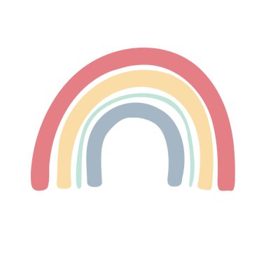 Çocuklar için el çizimi pastel renkli gökkuşağı köprüsü vektör dekorasyonu.