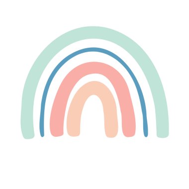 Çocuklar için el çizimi pastel renkli gökkuşağı köprüsü vektör dekorasyonu.