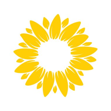 Vektör sarı ayçiçeği. Beyaz arkaplanda izole edilmiş ayçiçeği siluet metin çerçevesi.