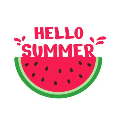 Merhaba yaz. Vektör kırmızı etli karpuz ikiye bölünmüş. Yazın tatlı meyve