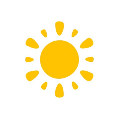 Vektör çizgi film sarı güneş ışığı yazı ısıtmak için parlıyor. Beyaz arkaplanda izole.