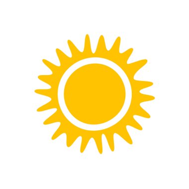 Vektör çizgi film sarı güneş ışığı yazı ısıtmak için parlıyor. Beyaz arkaplanda izole.