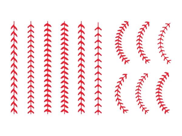 Červený Steh Nebo Šití Baseballu Izolované Bílém Pozadí — Stockový vektor