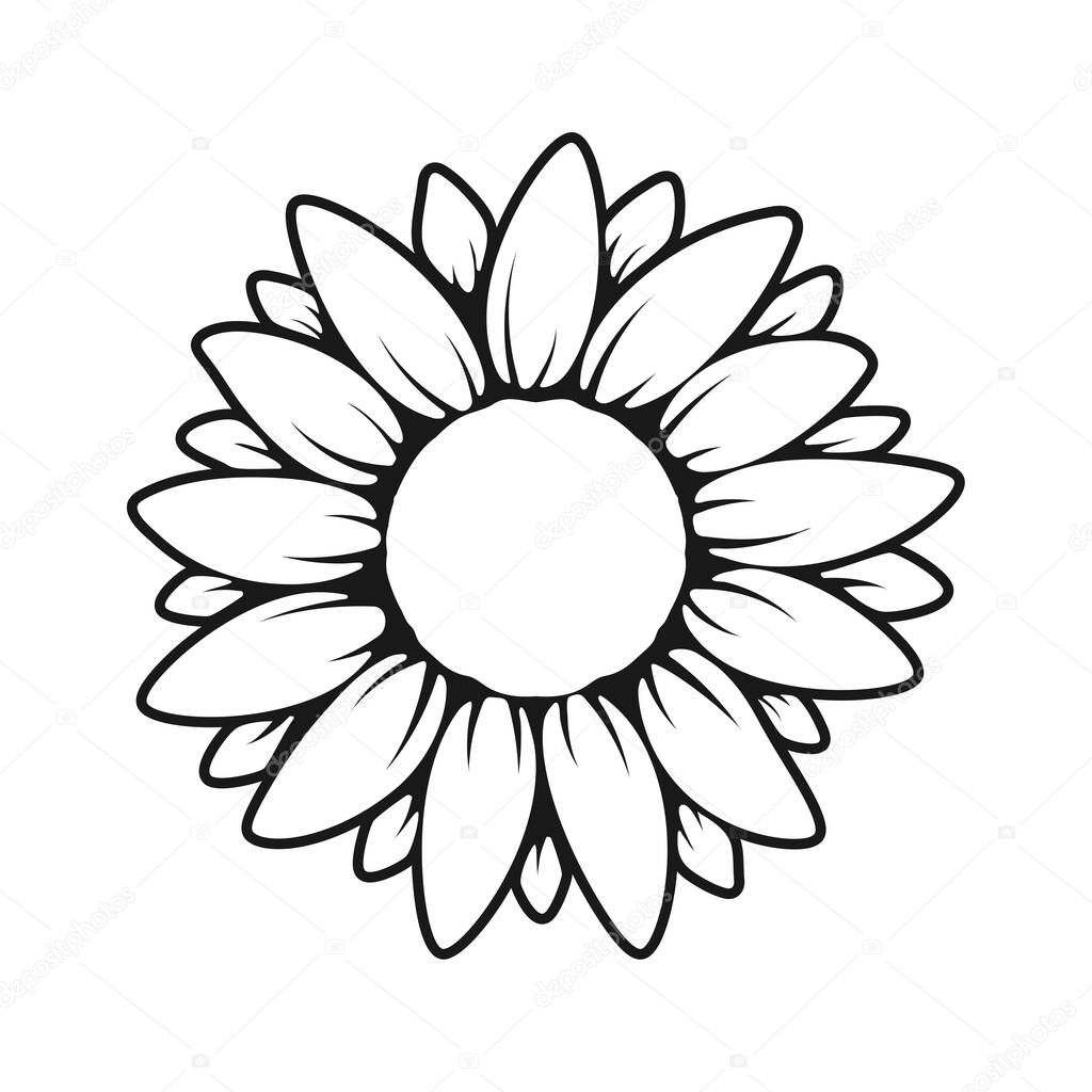 Vector yellow sunflower. Sunflower silhouette text frame Isolated on white background.