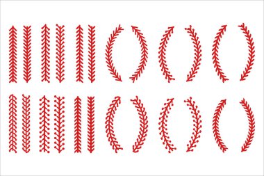 Beyazların arka planında izole edilmiş kırmızı dikişler veya dikişler..