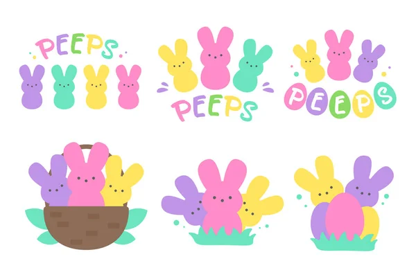 Pascuas Simple Rabbit Vector Varios Colores Hechos Dulces Malvaviscos Para — Archivo Imágenes Vectoriales
