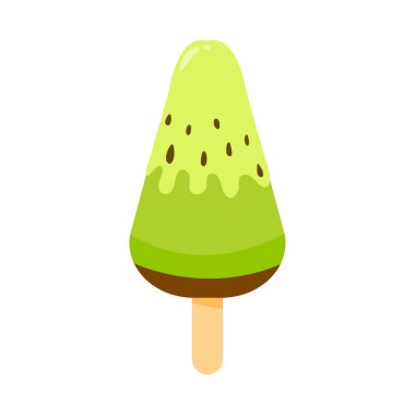 Vektör dondurma. Meyve ve waffle külahından yapılmış tatlı dondurma. Yazın ferahlatıcı.